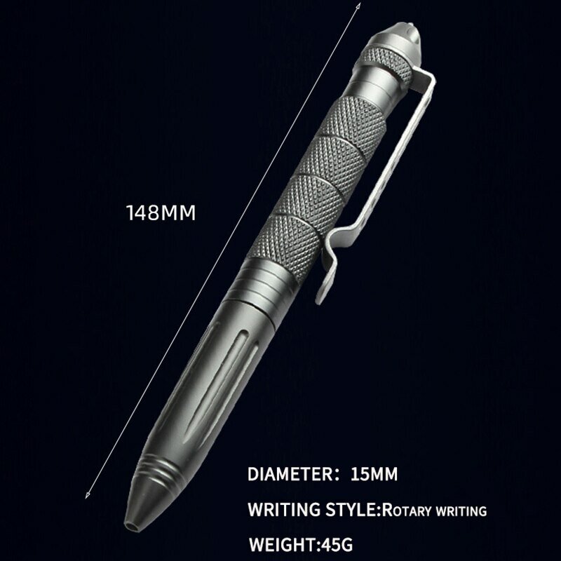Penna tattica multifunzionale strumento di sopravvivenza per rompivetro in acciaio con penna antiappannamento portatile antiscivolo in alluminio di alta qualità