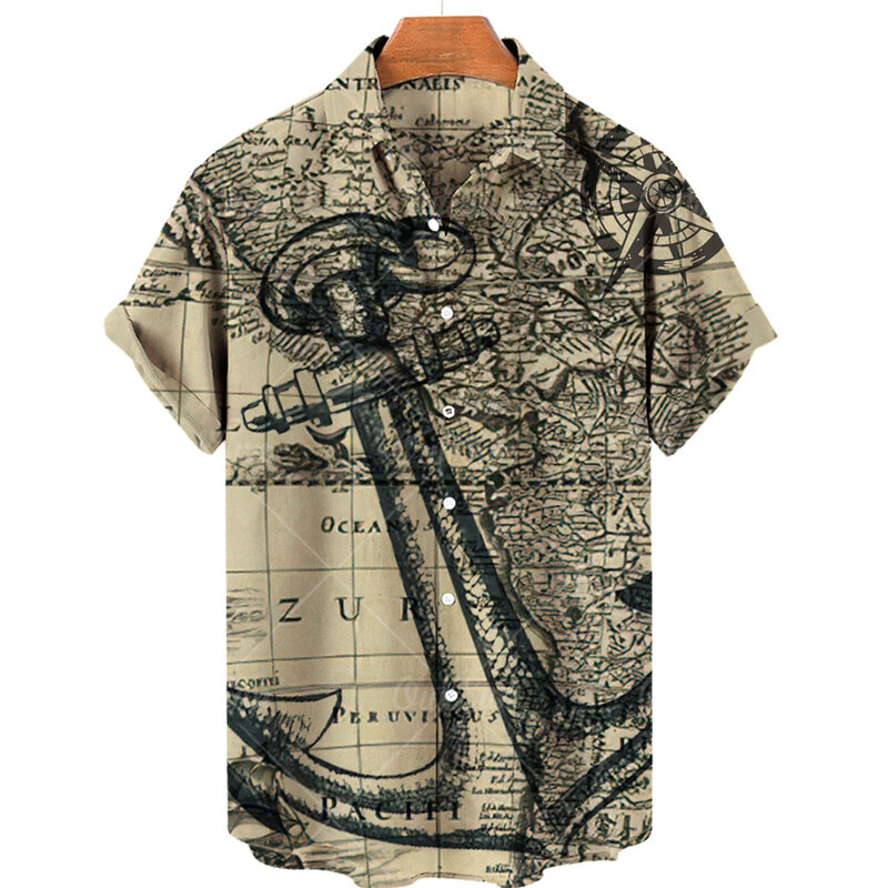 Neue Unisex Retro herren Hawaiian Hemd Plus Größe Hemd Segel Kompass Marine 3d Print Retro Männer Shirt Lose kurzarm