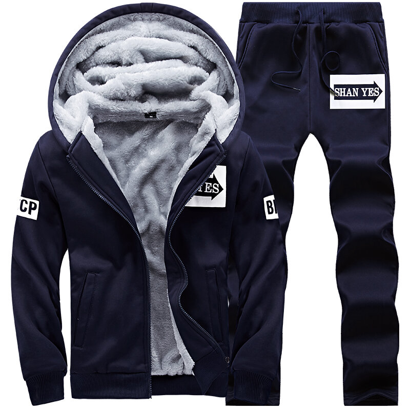 New Winter Thick Men capispalla Suit set 2022 New Warm tuta con cappuccio Sportswear Zipper Cardigan con cappuccio + pantaloni Casual Men Sets