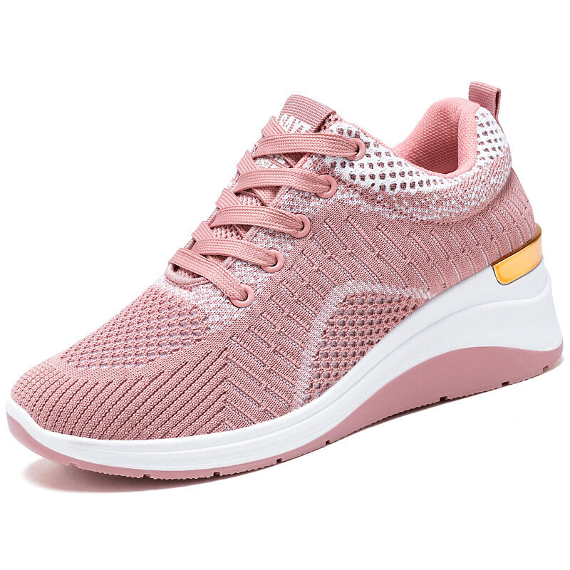 2022 Spring Fashion Shoes for Women Lace Up Wedges Platform Shoes High Quality Weave Mesh Women Sneakers Light Vulcanized Shoes