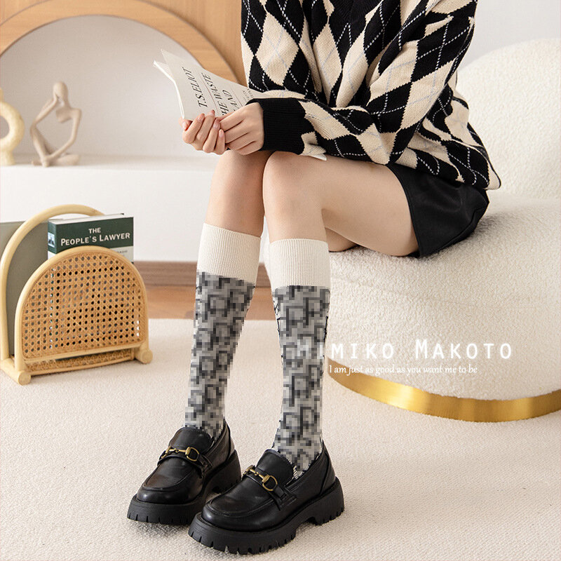 ins combed cotton double needle double way calf socks and knee socks Korean version of the British long socks wholesale