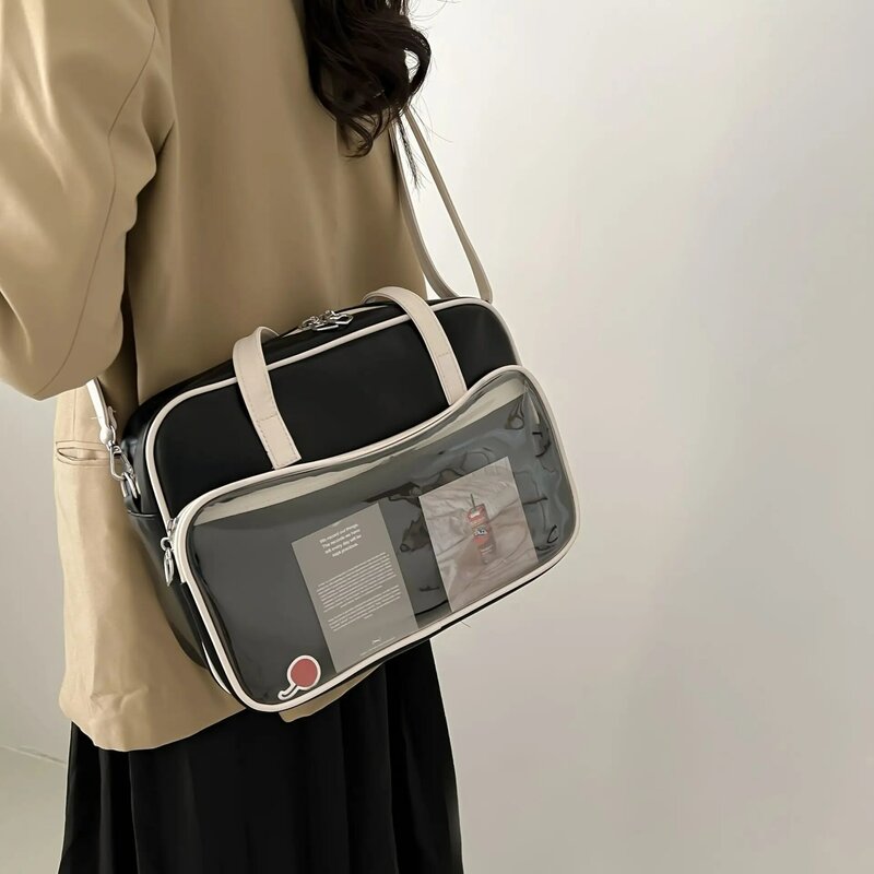 Transparent Tote Bag Women's 2023 New Soft Leather Large Capacity Single Shoulder Bag Messenger Bag Class Handbag 이타백