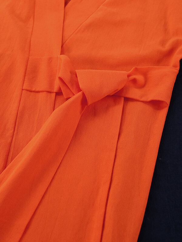 Hiloc-Bata de algodón 100% para mujer, ropa de casa con fajas holgada, Color negro, naranja, media pantorrilla