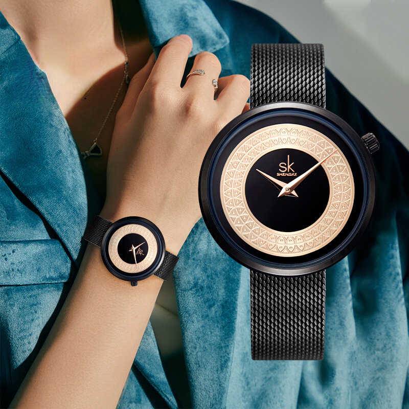 Pasek z siatki wodoodporny zegarek kwarcowy damski zegarek ze wskaźnikiem moda kreatywny prosty spersonalizowany lekki luksusowy damski pasek szerokość stylu