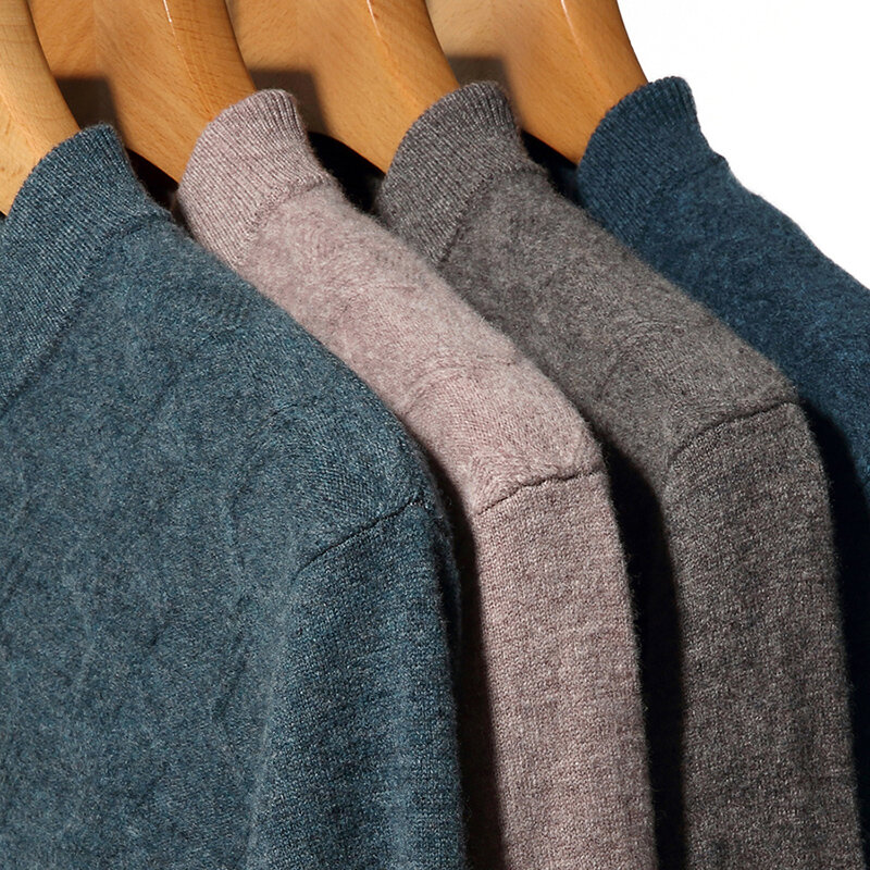 겨울용 남성용 젊은 중년 스웨터, 하프 터틀넥, 남성용 니트웨어, 트위스트, 두껍고 따뜻한 퓨어 컬러 모직 스웨터