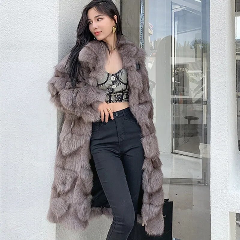 Long Faux Fox Fur Coat Winter Mid-length Jacket Women Outerwear Streetwear Thick Warm Loose Fashion All-match Double-faced Fur