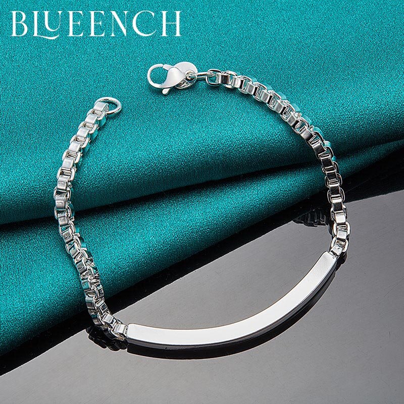 Blueench 925 Sterling Silber Rechteckige Gebogene Armband für Frauen Mann Charme Persönlichkeit Mode Schmuck