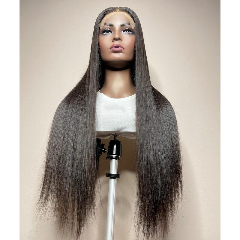 26 Polegada 180% densidade longa seda reta peruca dianteira do laço sintético para as mulheres com cabelo do bebê resistente ao calor do cabelo da fibra peruca diária