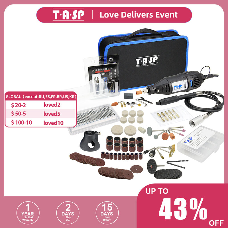 TASP 230V 130W Set Alat Putar Dremel Kit Pengukir Bor Mini Elektrik dengan Aksesori Alat Daya untuk Proyek Kerajinan