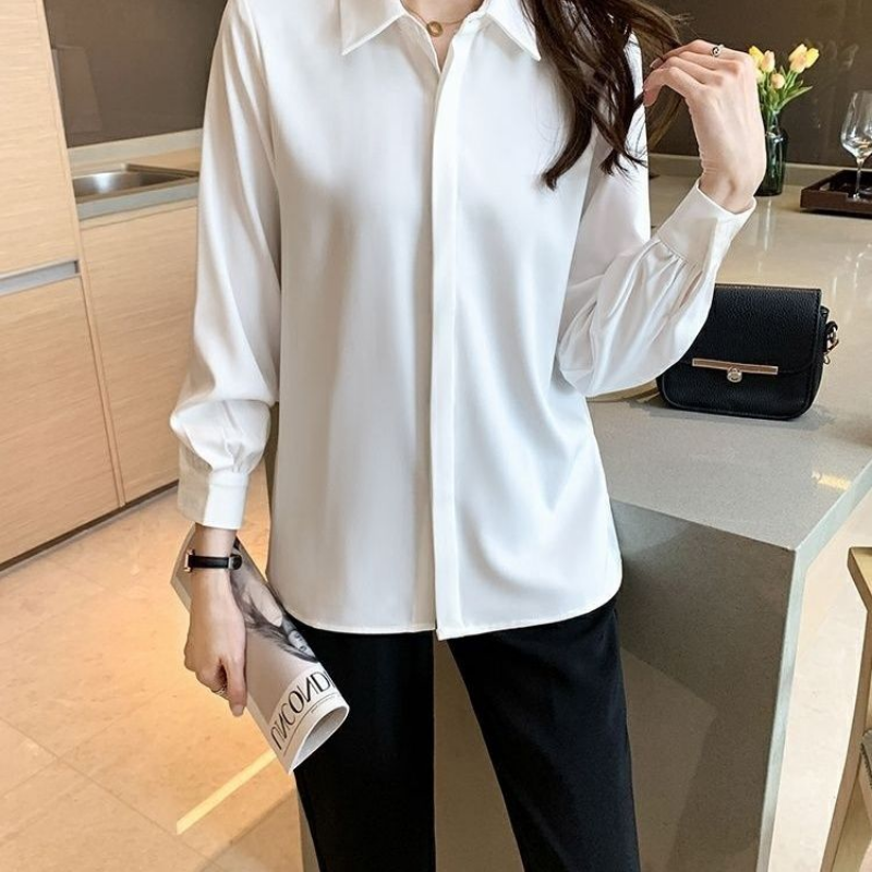 5xl Single-breasted Office Ladies Shirt Women Spring Autumn White Fashion Simple Elegant Loose Long and Short Sleeve Top Women