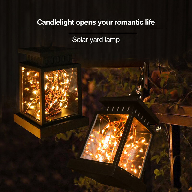 Lanterna solar string luz ao ar livre impermeável pátio jardim decoração estilo lanterna retro wall-mounted luz