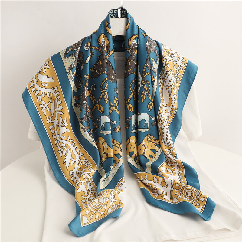 Foulard Hijab carré en Satin de soie pour femmes, 90x90cm, bandeau pour cheveux, châles et Bandana enveloppant, nouvelle mode 2021