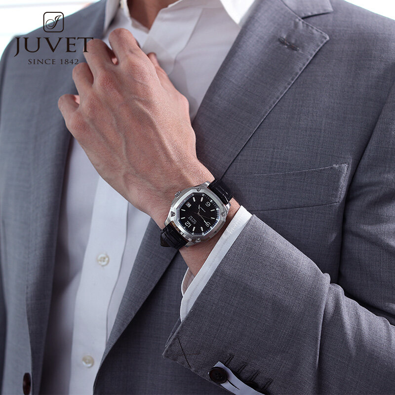 Juvet clássico masculino relógios retro automático moda mecânica pulseira de couro genuíno data relógio 5bar à prova dwaterproof água relógio de pulso masculino