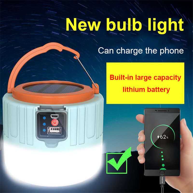 Newest Portable LED Solar Light Outdoor Waterproof Tent Lamp USB Rechargeable 3 Mode Emergency Light Bulb Flashlight for Camping