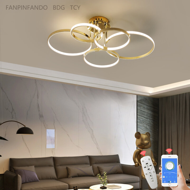 FPFD placcatura in oro moderne plafoniere a Led per soggiorno sala studio camera da letto lampada da soffitto a Led anelli da cucina lampadario Lustre