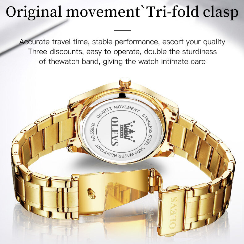 OLEVS Alloy Strap Casual Uhr für Männer Trendy Luxus Quarz Wasserdicht Männer Armbanduhren Kalender Woche Display