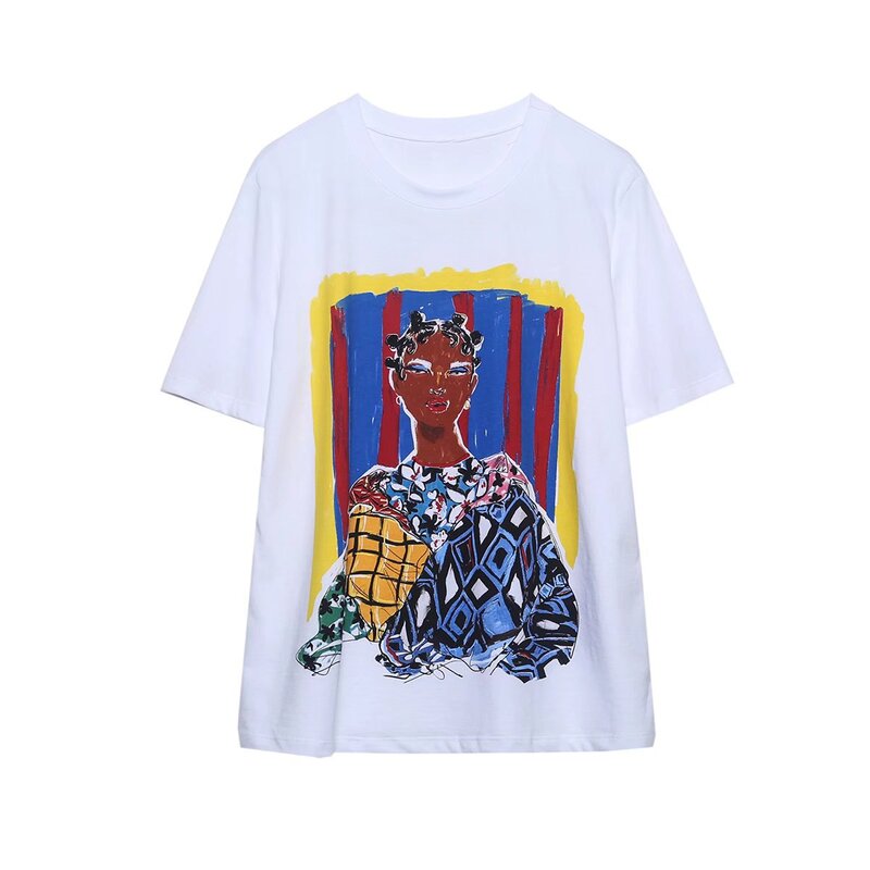 ZA-Camiseta de manga corta con cuello redondo para niña, Camisa estampada, estilo Retro, nicho, Verano