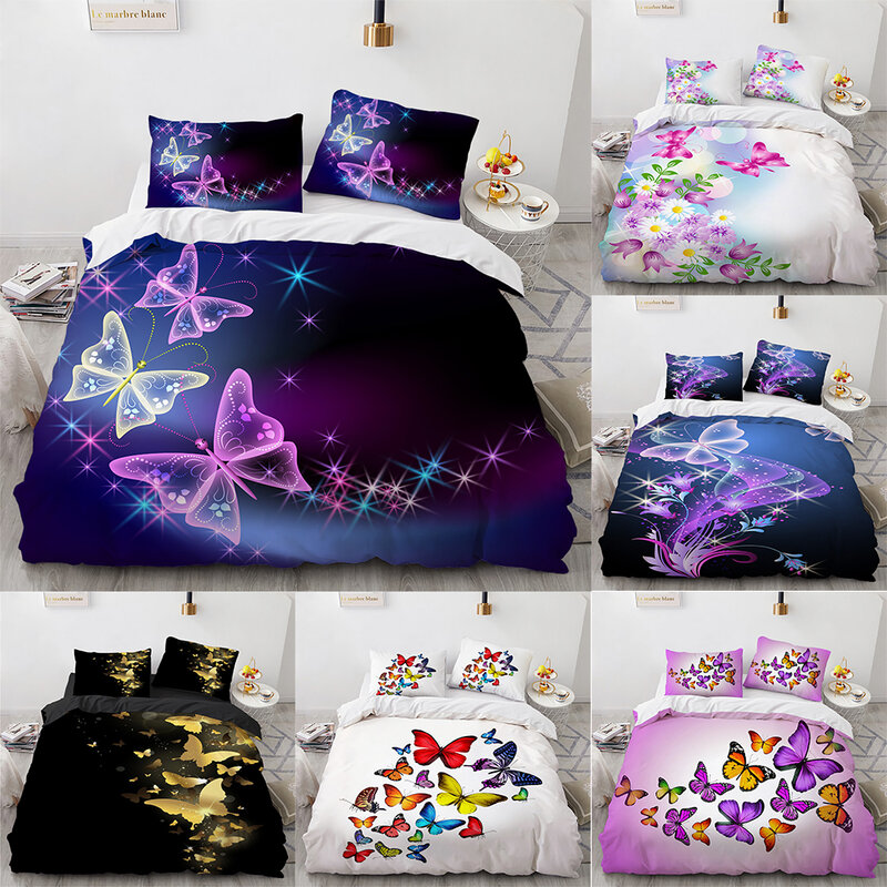 Cartoon Butterfly Bedding Set Decorative Colorful Butterfly King Queen Twin Size Duvet Cover Set Kids Girl Bedroom Comforter Set