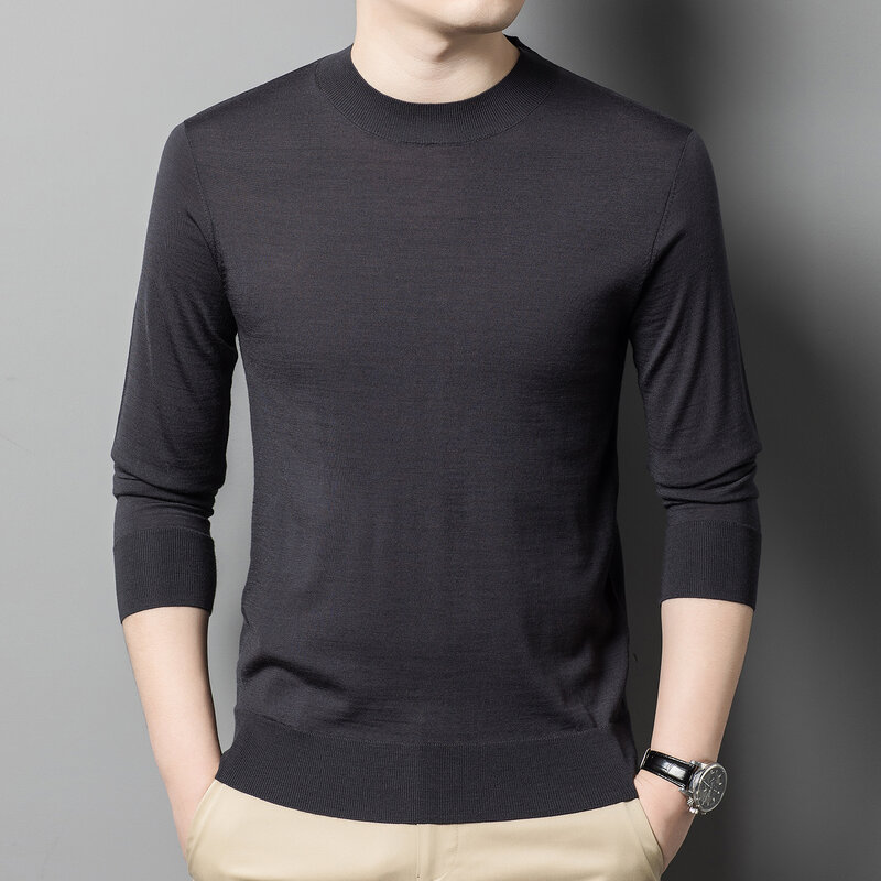 Men's Luxury Sweater 100% Fine Wool Autumn Thin Solid Color Casual Simple round Neck Pullover Knitting Woolen Sweater