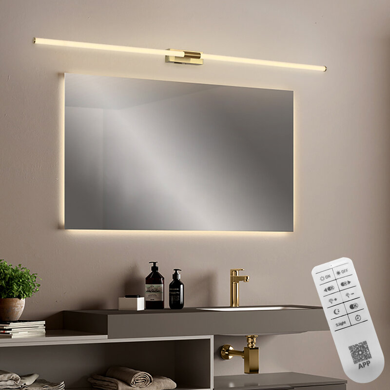 Lodoo Gold nowoczesne lusterko łazienkowe z oświetleniem Led jasne złoto toaletka do sypialni lampa lustrzana wejście korytarz lustro oświetlenie