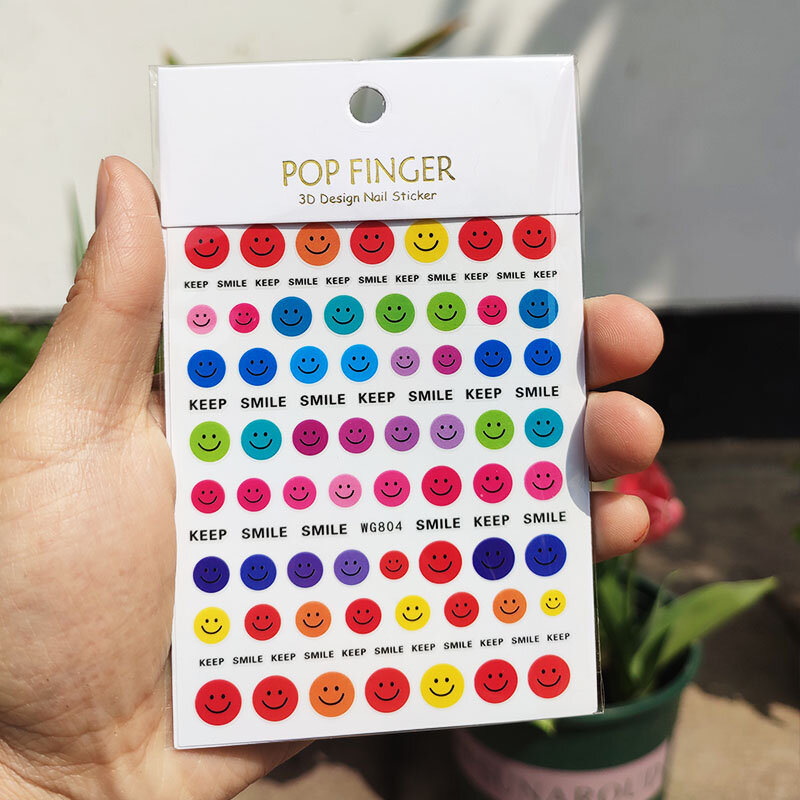 Autocollants pour ongles 3D motif fleurs colorées Smiley, 10 pièces, nouvel artisanat, mignon, couleur bonbon, ligne d'origine