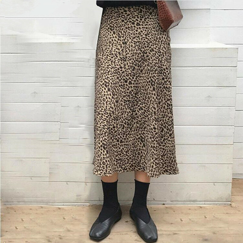 Gonne estive con stampa leopardata gonne lunghe Sexy a vita alta da donna 2019 New Harajuku Streetwear gonna a trapezio a sezione sottile faldas