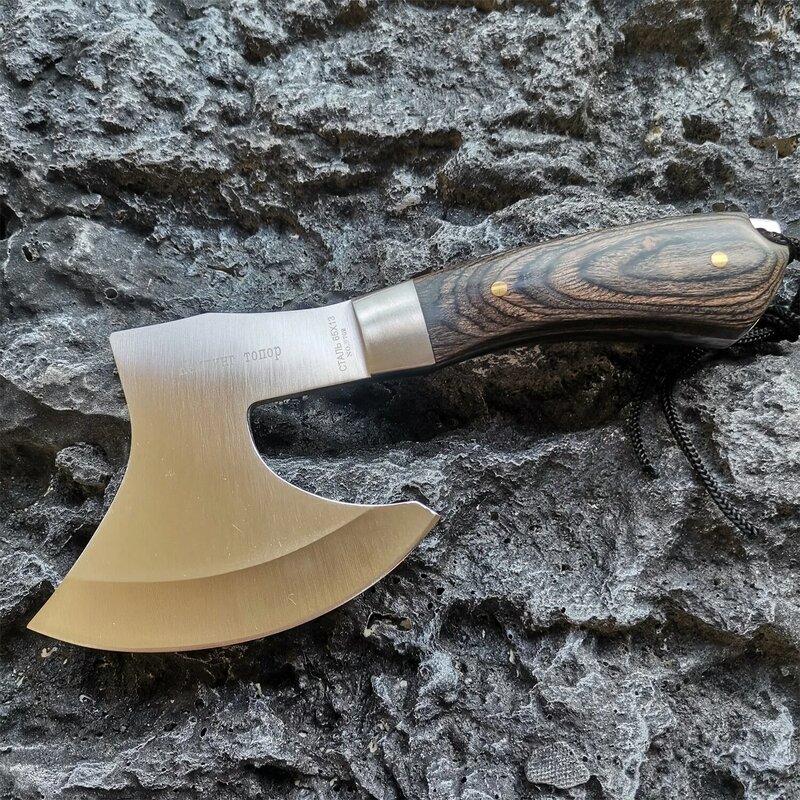 Mini machado largo tomahawk machado martelado acampamento machado com aço inoxidável caça tático faca de sobrevivência multifunções