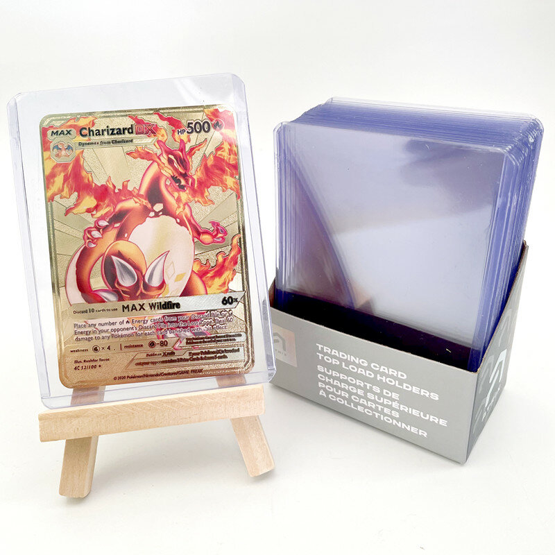 Nouvelle Collection de cartes pokémon en métal pour enfants, Dragon qui respire le feu, couleur or Vmax