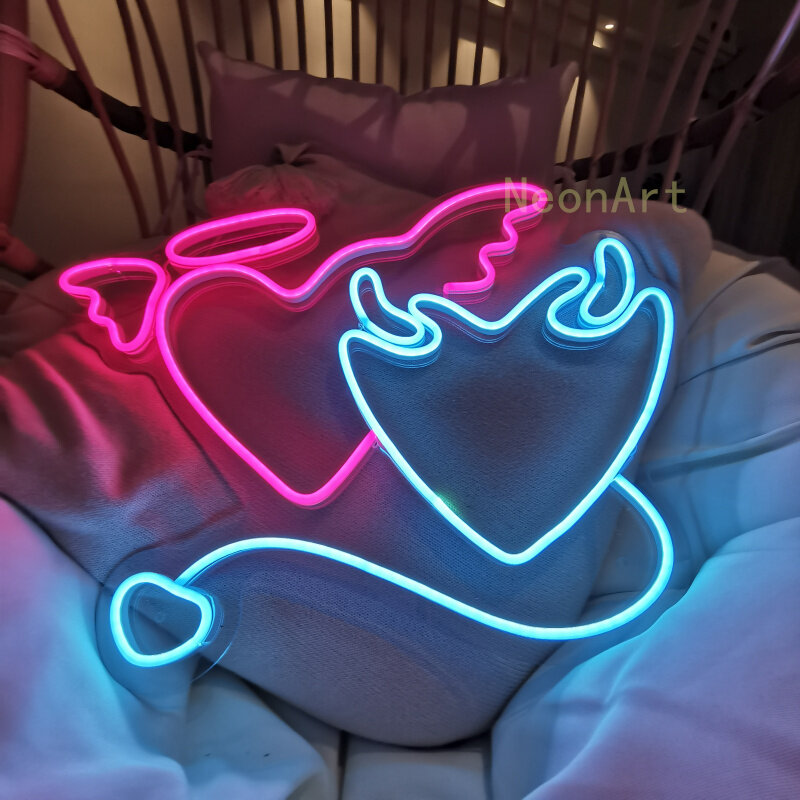 Malaikat dan Iblis Neon LED Tanda-tanda Malam Toko Pub Toko Permainan Kamar Tidur Dekorasi Dinding Pesta Ulang Tahun Pernikahan Dekorasi Restoran