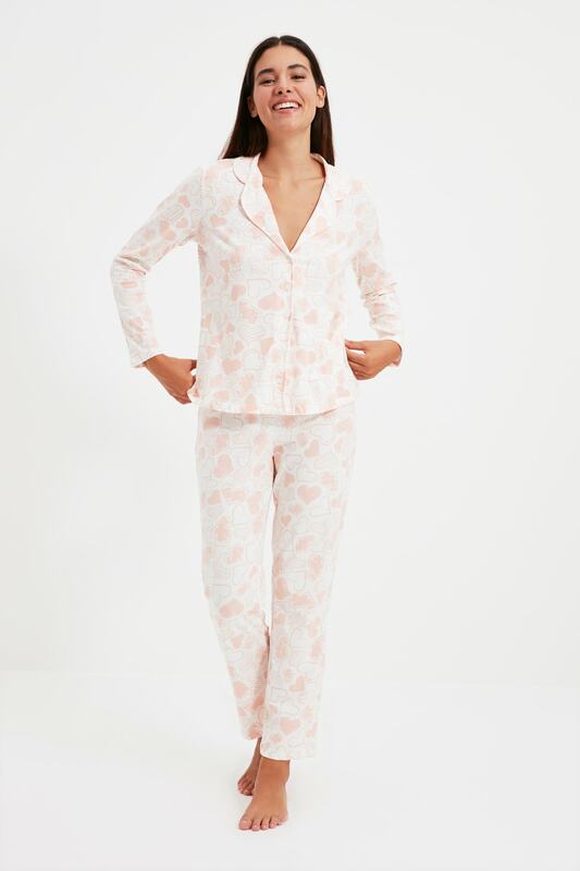 Trendsensual conjunto de pijamas de malha com estampa de coração yol