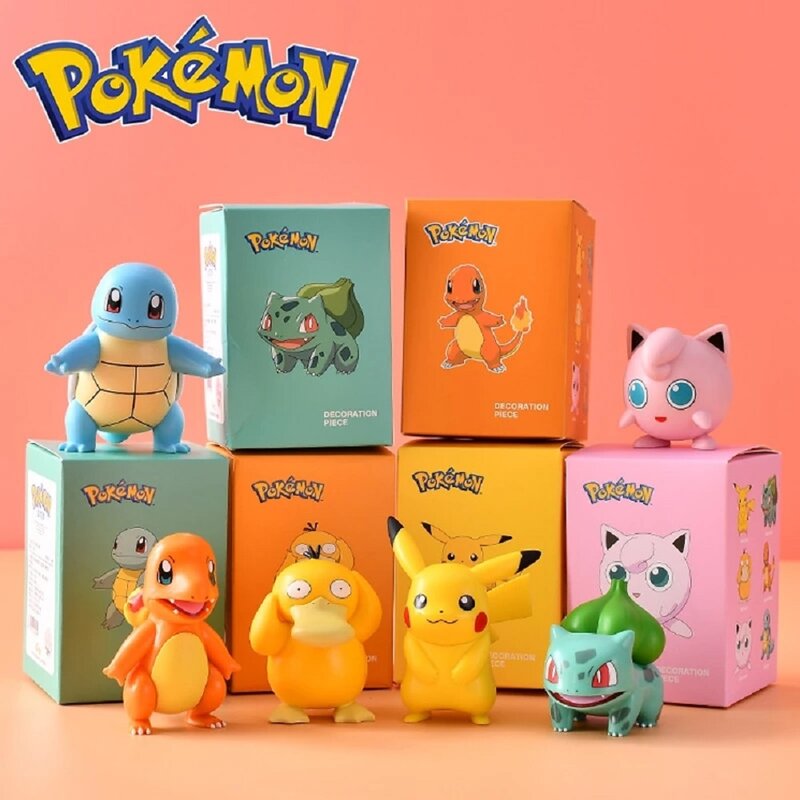 Figuras de acción de Pokémon para niños, 6 estilos, Pikachu, Charmander, Psyduck, Squirtle, Jigglypuff, Bulbasaur, Bulbasaur, modelo Kawaii, regalo