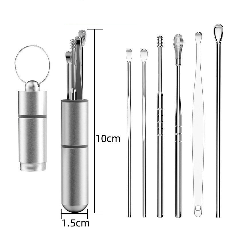 Conjunto de ferramentas de limpeza de orelha de aço inoxidável do agregado familiar portátil ferramenta de limpeza de cera de orelha ferramenta de remoção de cera de orelha