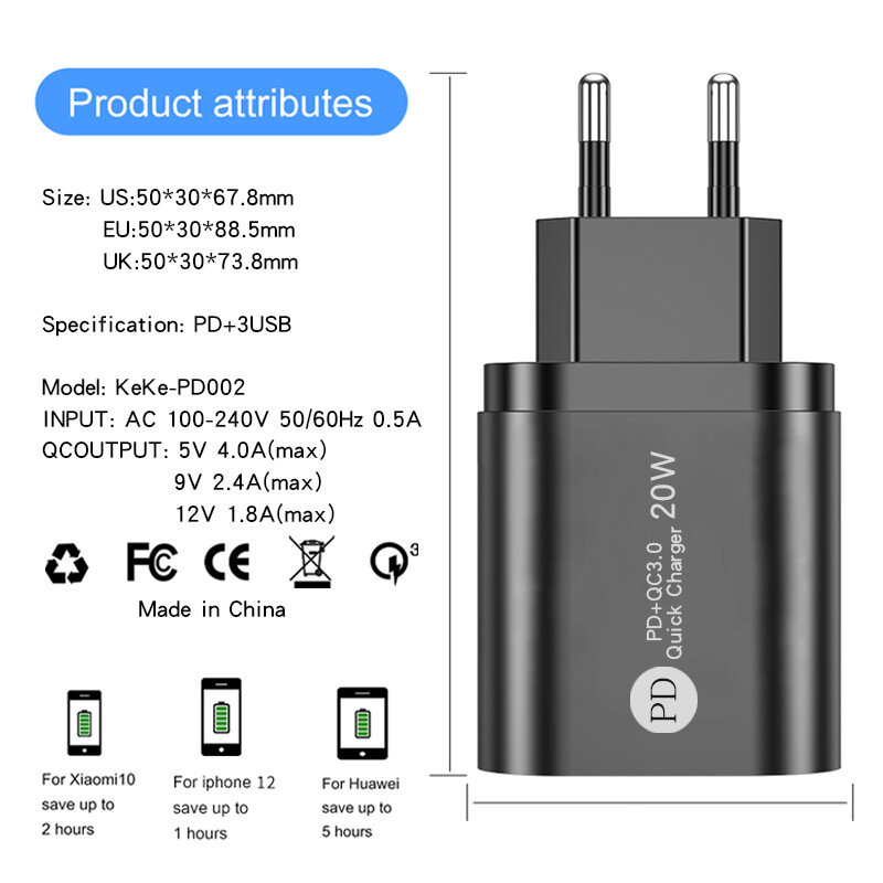 Super Si 36W USB C Charger Adapter for iPhone 13 12 Pro Max Type C QC 3.0 PD Fast Charge for Xiaomi-Phone Quick Charger