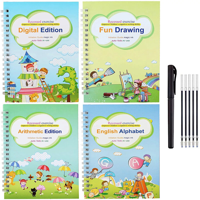 4 Boeken/Set Kinderen Engels Schrift Handschrift Praktijk Herbruikbare Magic Boeken Voor Kalligrafie Schrijven Boek Engels Brief