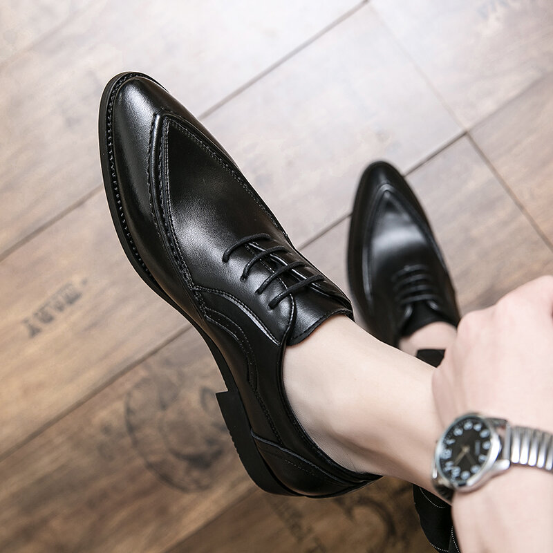 Zapatos Oxford de cuero para novio, zapatos de oficina, zapatos formales de negocios, zapatos con cordones de piel de vaca, zapatos de reunión para hombres, zapatos de boda