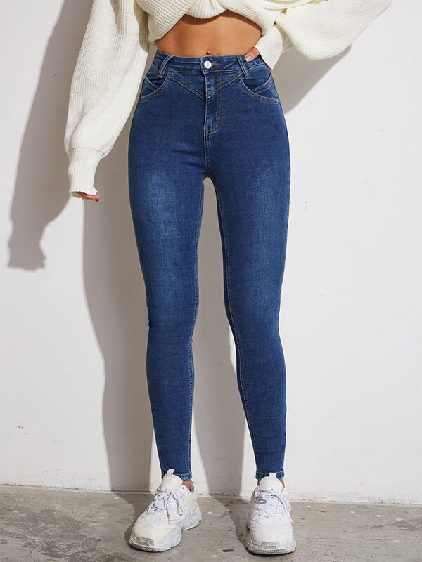 Обтягивающие эластичные джинсы Okuohao с завышенной талией, Женские Эластичные Обтягивающие Леггинсы, джинсовые брюки для мам, синие стильные ...