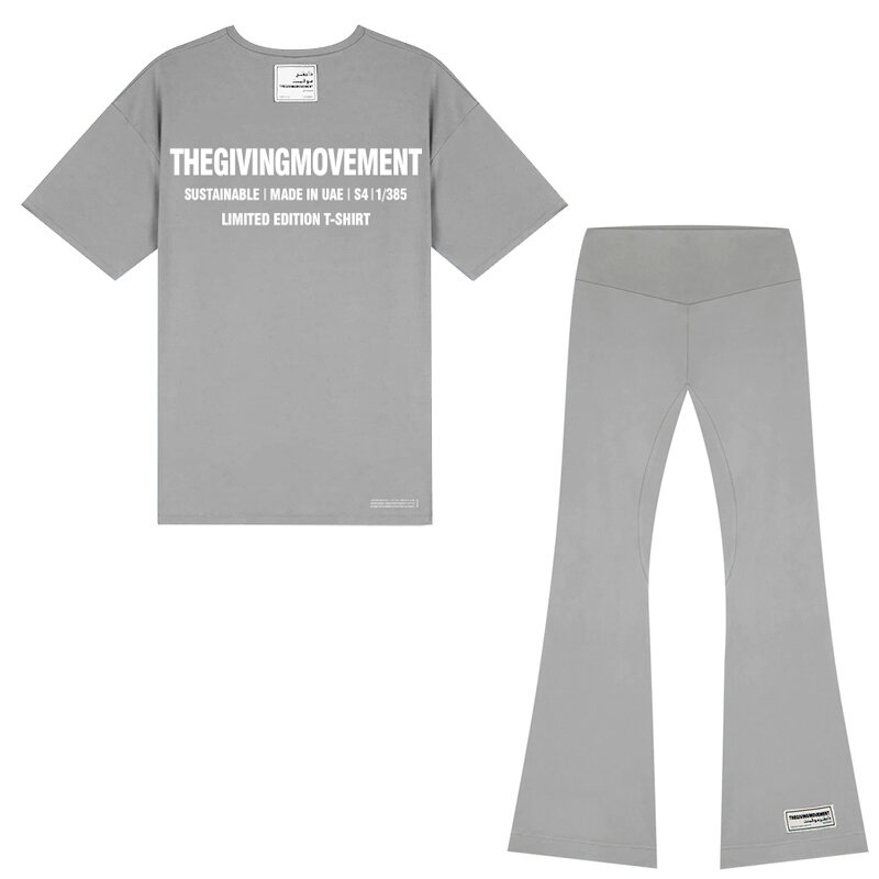 TGM damskie koszulki z nadrukami na literę lato O Neck z krótkim rękawem + legginsy z wysokim stanem kobiece spodnie z szerokimi nogawkami