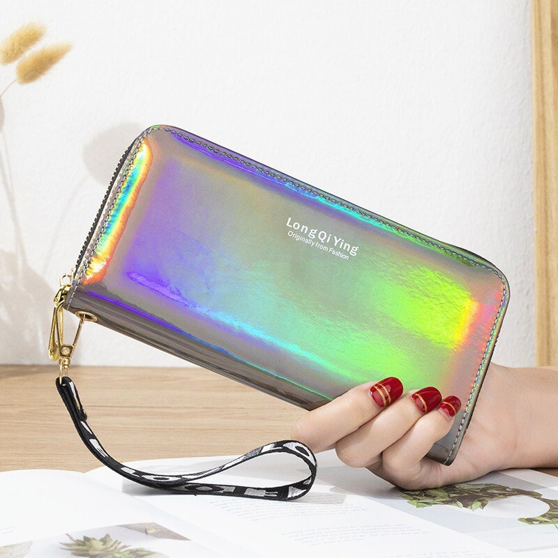 Fashion Laser Long Women's Wallets Zipper Coin Purses Pu Leather Women's Card Holder 6 Six Colors Female Clutch Bags for Iphone