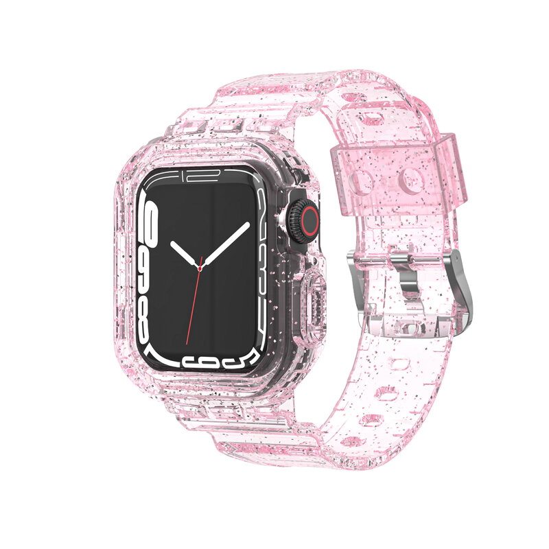 Shimmering Powder Case+band for Apple Watch 7 41mm 45mm Silicone Transparent Strap for iwatch 6 5 4 3 2 Se 40 44mm 38 42mm Band