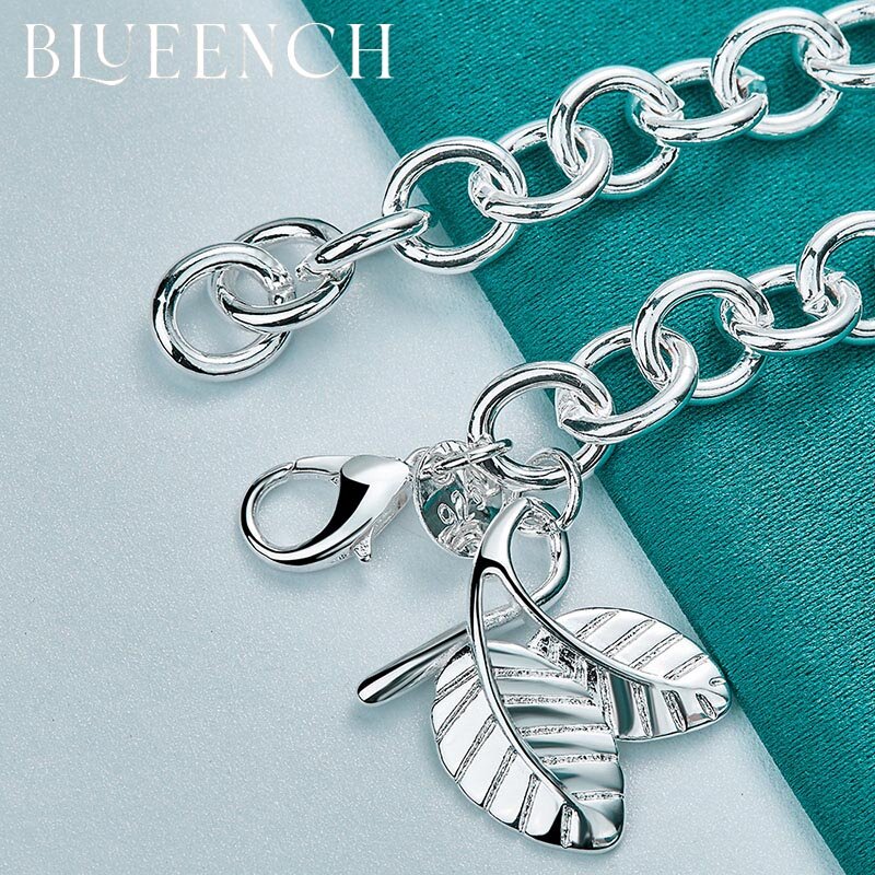 Blueench 925 prata esterlina folha círculo pulseira para festa de noivado feminino alta jóias