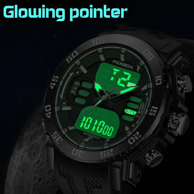 LIGE Jam Tangan Olahraga Bermerek Pria Dual Display Analog Digital LED Jam Tangan Kuarsa Elektronik Jam Tangan Militer Kedap Air untuk Renang