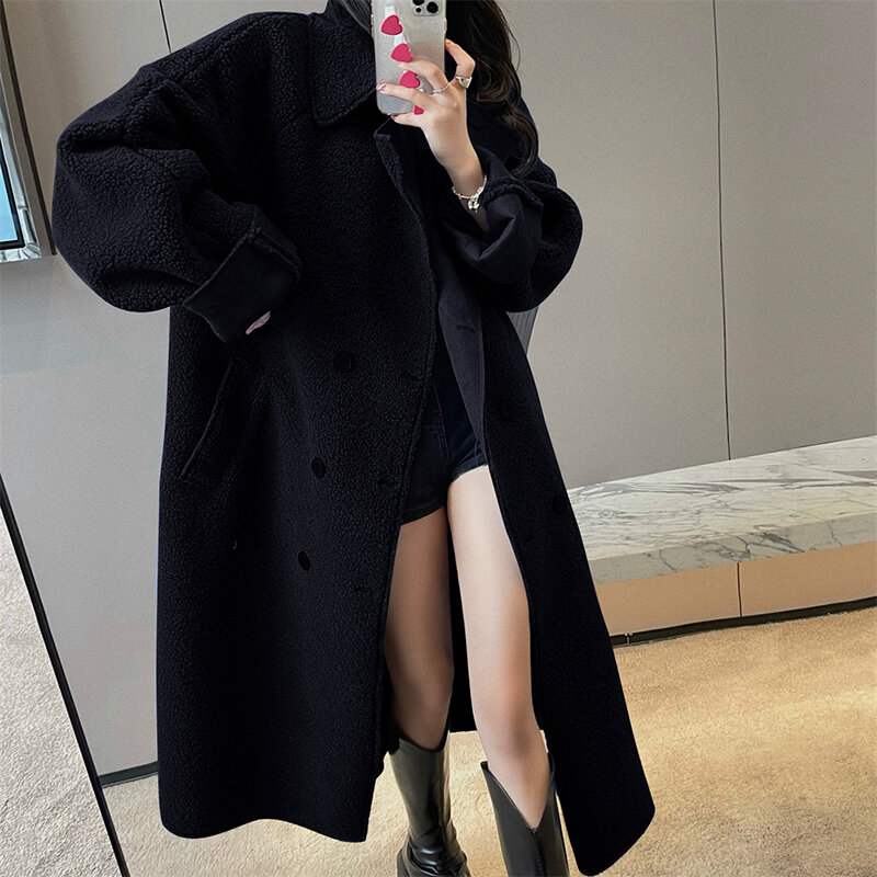 2021 ondinha de água dupla face casaco de caxemira moda feminina outono e inverno curto estilo coreano solto pano casaco