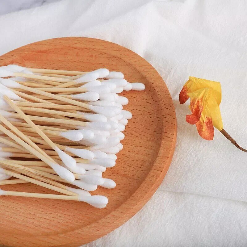 200pc Double Head Cotton Swab Bamboo Cotton Swab Wood Sticks Disposable Buds Cotton For Beauty Makeup Nose Ears Cleaning