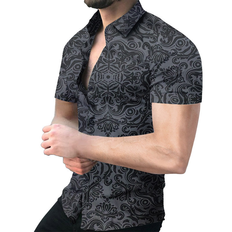 Letnia koszula męska elegancka męska bluzka z guzikami Masculina modne w paski hawajskie koszule męskie skręcić w dół kołnierz koszulka z krótkim rękawkiem
