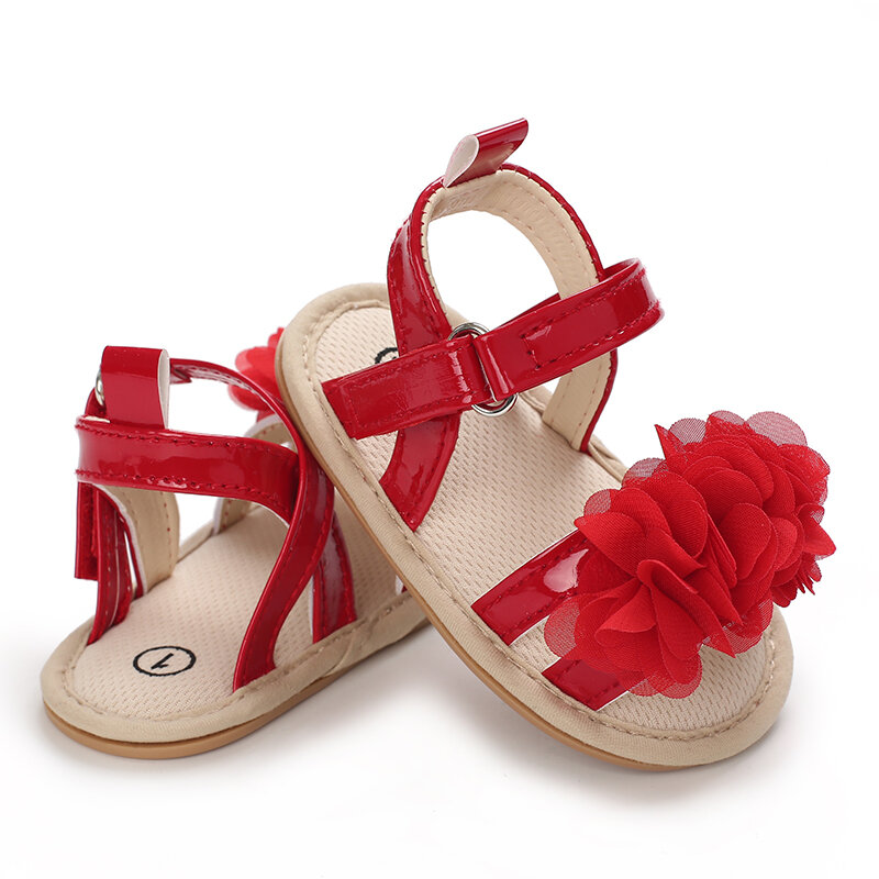 Zapatos planos para bebé, sandalias de verano para niño y niña, suela de goma suave con flores, antideslizantes para cuna, primeros pasos