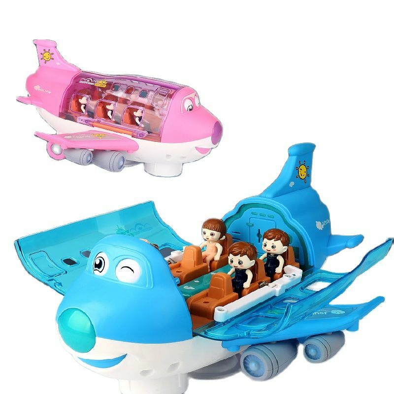 Kids Aircraft 360 Rotation Led Lights Music Airplane Toys For Simulation Lnertia Assembled Plane Model Electric Birthday Gift
