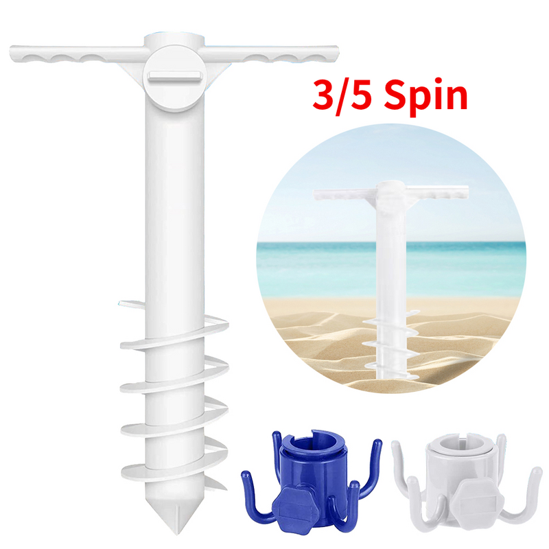 Soporte de sombrilla de playa giratorio 3/5 con insertos de gancho, equipo de enchufe en espiral, ancla de tierra, accesorios de viaje al aire libre