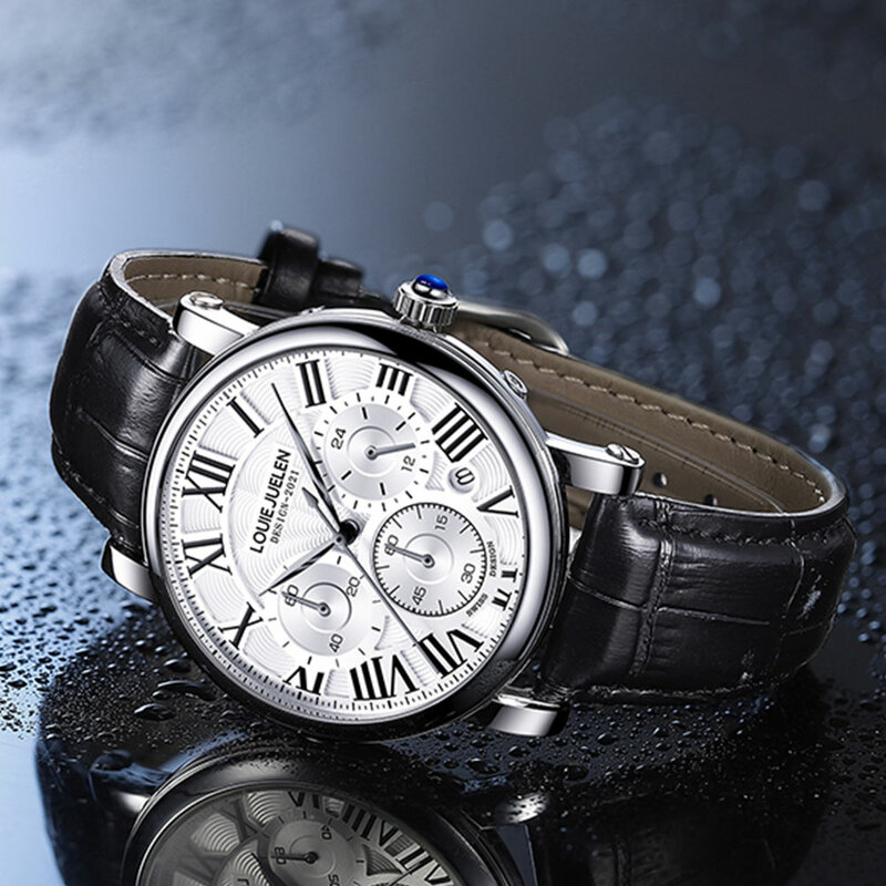 Часы наручные Belushi Мужские кварцевые, Классические роскошные с кожаным ремешком, с хронографом