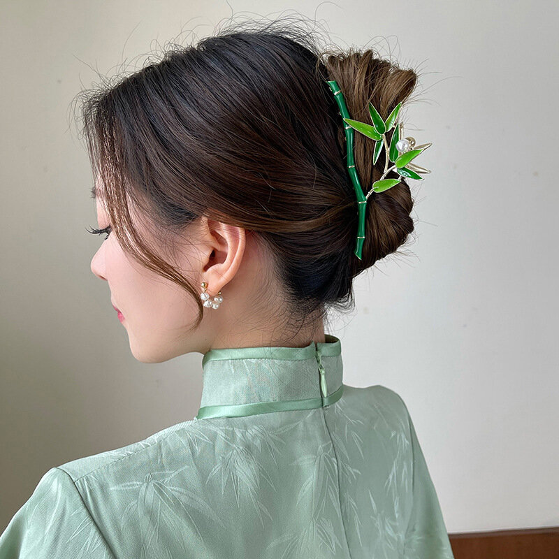 Neue Frauen Metall Haar Klaue Elegante Grüne Bambus Haar Clips Haarspange Krabben Stirnband Pferdeschwanz Clip Headwear Haar Zubehör