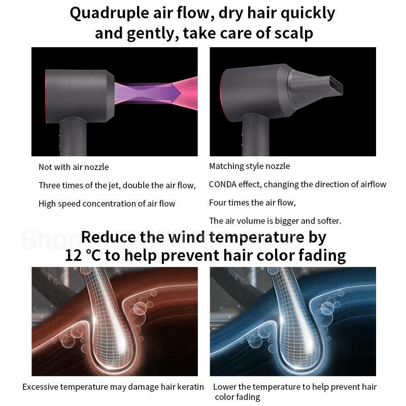 Leafless elétrico cabelo secadores, Negative Ion, Quick Dry, poderoso constante Flyaway anexo, Anion, profissional, casa, 220V